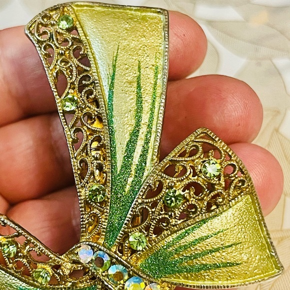 VTG  Hair Clip Hairpin Barrette GOLD ENAMEL RHINESTONE - Picture 4 of 6